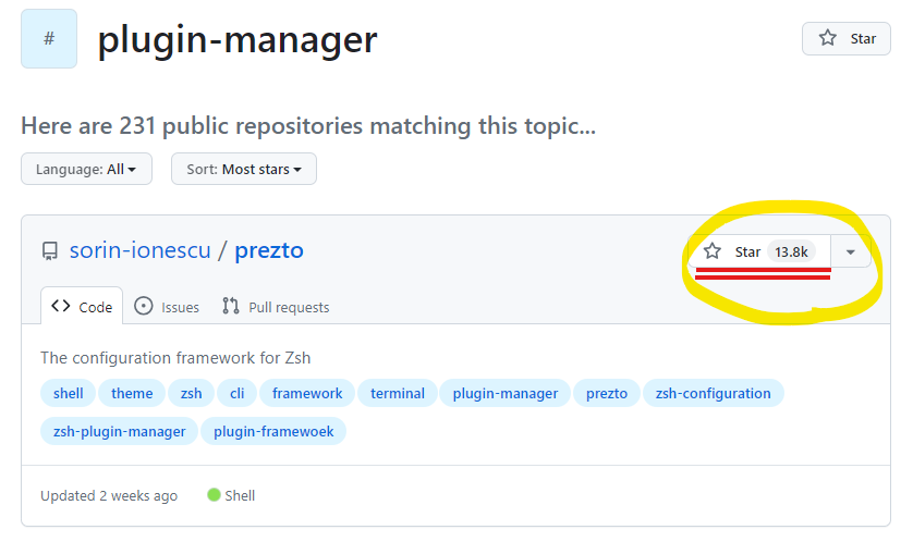 Tag search result on GitHub